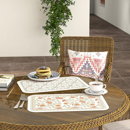 ISAENNE French Vintage PVC Placemats Set of 6,Red Rectangular Placemat, Waterproof and Heat-Resistant, Decoration for Kitchen, Dining, Party, Holiday, New Year, 12"*17"