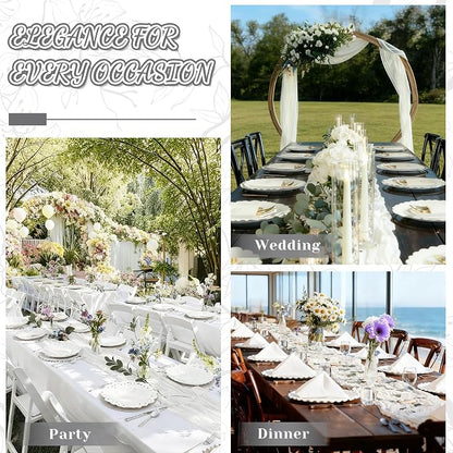2 Pack Cheesecloth Table Runner, 120 Inch Ivory White Table Runner | 10 Ft Boho - Image 3