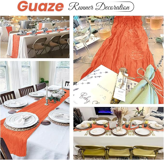 8 Pack Orange Cheesecloth Table Runner 20 x 120 inch Gauze Table Runners 10 FT - Image 5