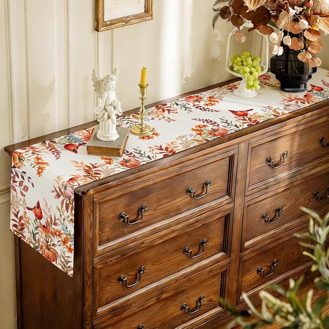 Fall Cardinal Wildflower Table Runner Pumpkin Burlap Table Runners, Rustic - Image 5