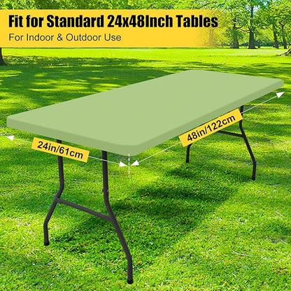 Smiry Rectangle Picnic Table Cloth, Waterproof Elastic Fitted Tablecloths for 4 Foot Tables, Washable Polyester Table Cover for Camping, Indoor and Outdoor (Sage Green, 24"x48")