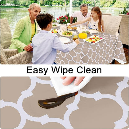 Smiry Rectangle Table Cloth, Wipeable Spillproof Plastic Tablecloths for Dining, Waterproof Vinyl Tablecloth with Flannel Backing for Rectangle Tables, Camping, Outdoor and Indoor (70"x120", Khaki)