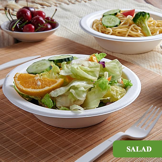 Vplus 200 Pack 12 OZ Compostable Paper Bowls, Bagasse Bowls，White | Disposable - Image 4