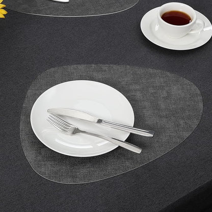 Placemats and Coasters, Washable Reversible Placemats Round Faux Leather Wipeable Place Mats Non Slip Heat Resistant Indoor Outdoor Table Mats (Set of 6, Gray)