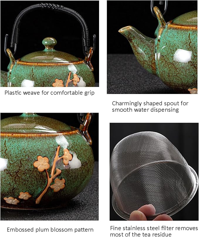 KEYDUACU Japanese Tea Set, Kiln-Formed Ceramic Tea Set, Plum Blossom Embossed - Image 4