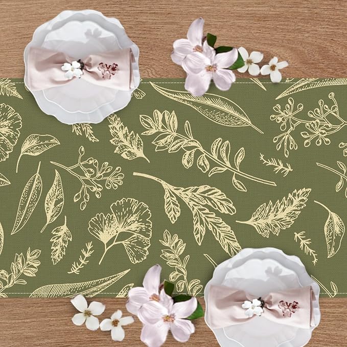 Green Botanical Leaves Dining Table Runner, Vintage Fern Plant | Greenery - Image 4