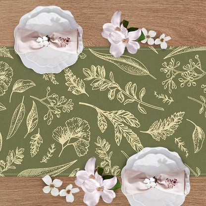 Green Botanical Leaves Dining Table Runner, Vintage Fern Plant | Greenery - Image 4