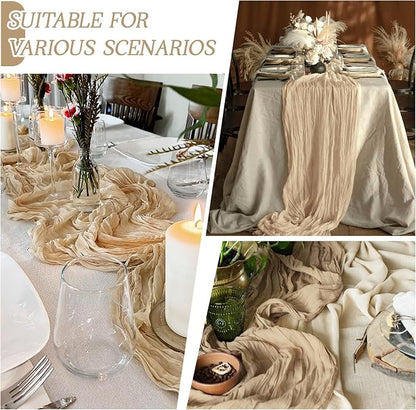 3 Pack Beige Cheesecloth Table Runner 17x108 Inch Semi Sheer Boho Gauze Cheese - Image 3