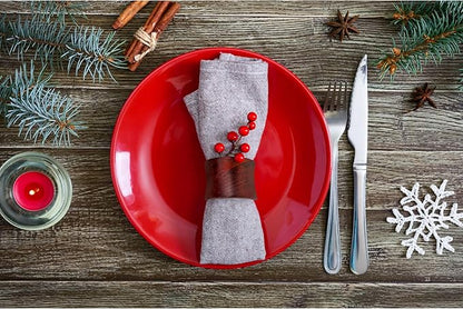 Wooden Napkin Rings Set of 12 Handmade Napking Holders for Dining Tableware, Thanksgiving, Party, Table Décor (Concave)