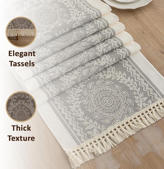 Farmhouse Boho Rustic Neutral Table Runner Decor - Image 4