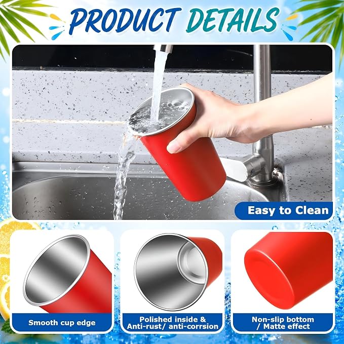 Mimorou 4 Pack 16 oz Stainless Steel Pint Cups Metal Cups Unbreakable Drinking - Image 3