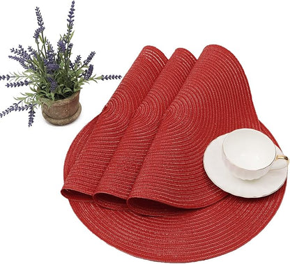 SHACOS Round Placemats Set of 4 Non Slip Washable Place Mats 15 inch Cotton Polyester Braided Placemat for Christmas Home Wedding Party Dining Table Decor (Red, 4)