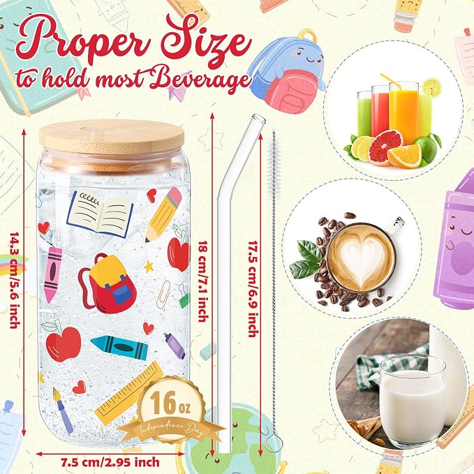 Sliner 2 Pcs Teacher Glass Cups Back to School Gifts Tumblers - Image 6