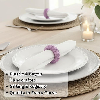ALPHA Living HOME Napkin Rings for Dinner Table Set of 12 - Handmade Rayon Farmhouse Table Decor, Boho Chic Wedding Accessories, Holiday Party Decor, Dining Table Setting (Purple)