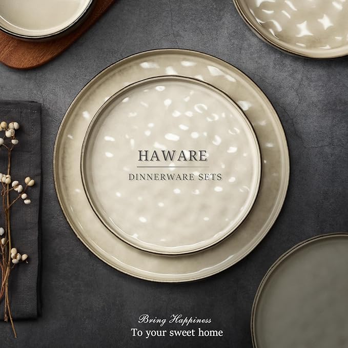 HaWare Dinnerware Sets, 16-Piece Plates and Bowls Set, Stoneware Dish Set - Image 7