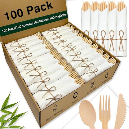 Pre Rolled Bamboo Silverware Set by Unknown