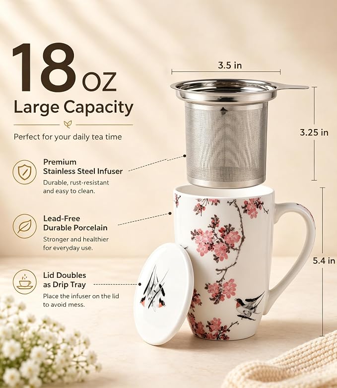 AmorArc Tea Cup With Infuser and Lid, 18oz Loose Leaf Tea Mug With Steeper | - Image 2