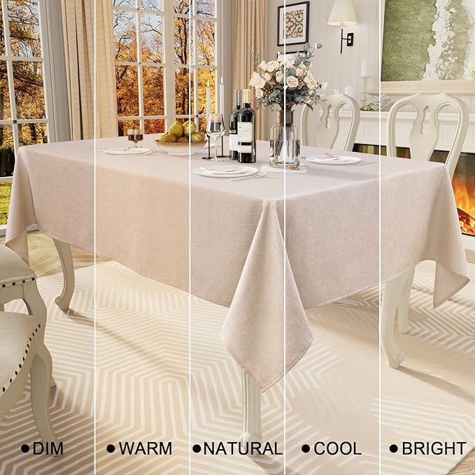 Smiry Rectangle Table Cloth Linen Textured, Waterproof Spillproof Anti-Wrinkle Burlap Tablecloth, Washable Decorative Fabric Table Cover for Dining, Party, Banquet, 60 x 102 Inch, Linen