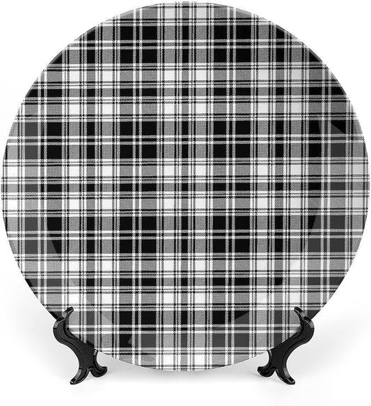Decorative Plates, Abstract Decor Print Ornament, British Tartan Stripes Pattern, 6 Inch, Kitchen Wall Decor, Black White