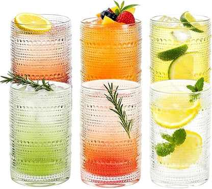 Hobnail Drinking Glasses Set of 6, 16 Oz Vintage Style Tumblers Smooth Interior by Elitrivox