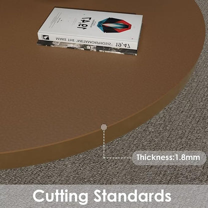 Round Table Pad, 1.8mm Thick, Dia.54 Inch, Leather Table Cover, Dining Table Protector, Table Top Protector (Dia.54, Mud Color + Champagne Gold)