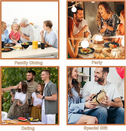 Kitchen Wheat Straw Dinnerware Set 40 PCS Dishes Sets for 8 Plastic Plates Reusable Dinner Plates Cereal Bowls Small Cups Dishwasher & Microwave Safe Unbreakable Dish Set for Picnic RV-Black