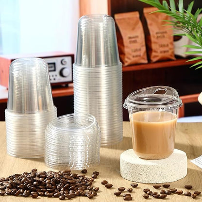 Baderke 50 Pcs Plastic Cups with Sip Lids Round Bottom Disposable Plastic Coffee Cups with Lids Clear Strawless Crystal Mugs for Iced Coffee Smoothie Cold Beverage Party Catering Supplies (12 oz)