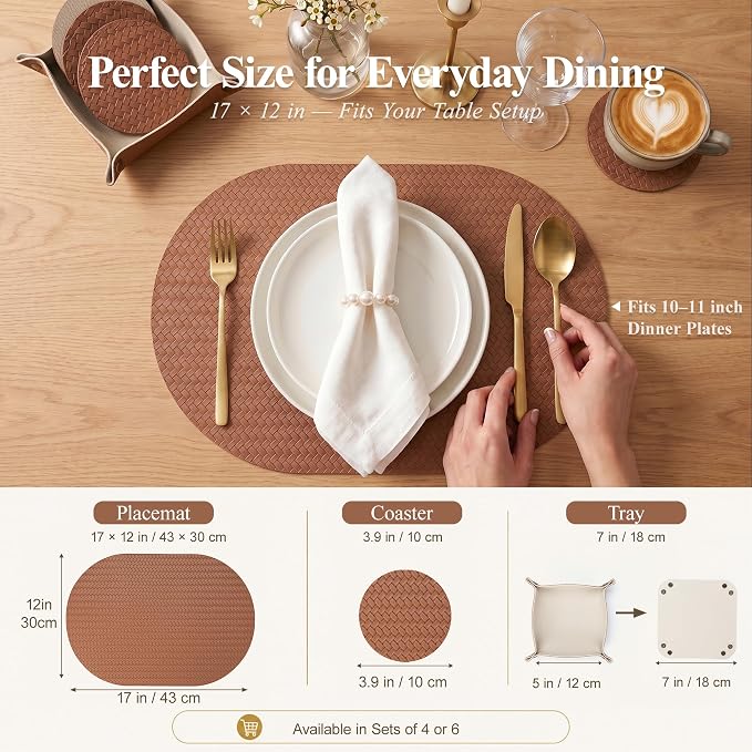 Woven Faux Leather Oval Placemats Set of 4/6 - Image 2