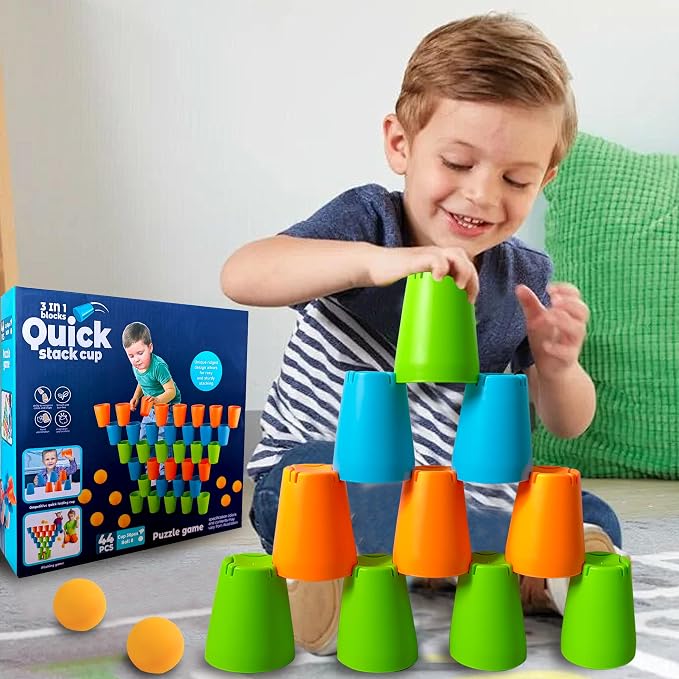 3-in-1 Cup Stacking Set; Toddler to Young Kids Quick Stacking Cups Game; - Image 5