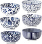 glowworm Cereal Bowls Set of 6, 26 Oz Soup Bowls, Bohemian Blue & White | by GLOWWORM