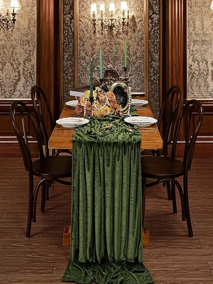 Olive Green Velvet Table Runner 29x120 Inch 10ft Long Soft Velvet Fabric | 10ft - Image 5