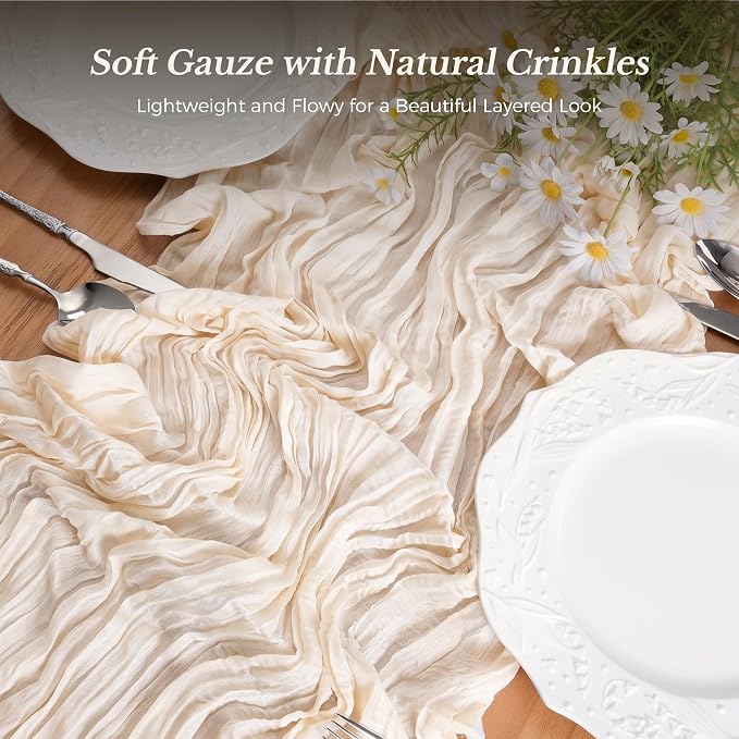 10 Pack Ivory Cheesecloth Gauze Table Runners, 35x120 Inch | Extra Wide Boho - Image 3