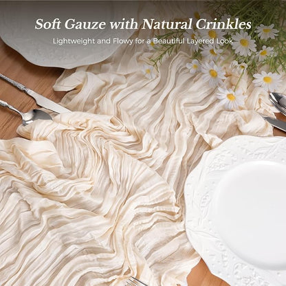 10 Pack Ivory Cheesecloth Gauze Table Runners, 35x120 Inch | Extra Wide Boho - Image 3