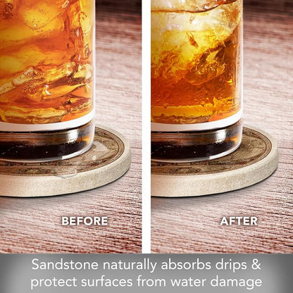 Thirstystone Old World Passages Round Natural Sandstone Coaster 4 Pack | 4" - Image 3