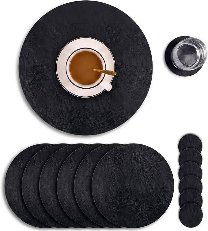 Jovono Premium Faux Leather Round Placemats Set of 6 by JOVONO