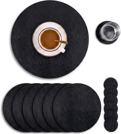 Jovono Premium Faux Leather Round Placemats Set of 6 by JOVONO