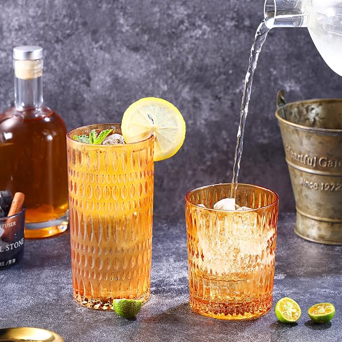 Loivttvv Glassware Drinking Glasses Set of 8, 14 oz Highball Glasses & 10 oz - Image 4