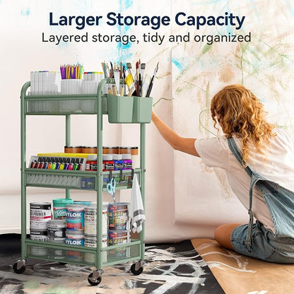 3 Tier Metal Rolling Cart, Art Workspace, Bedside Storage - Image 5
