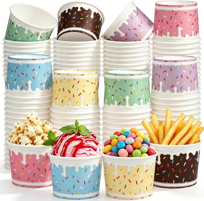 Aodaer 120 Pack 8oz Paper Cups Sprinkles Ice Cream Bowls Disposable Snack Bowls by Aodaer