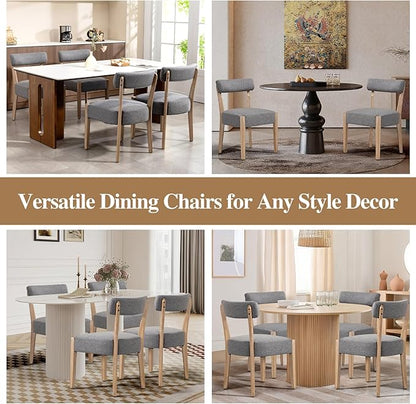 Dining Chairs Set of 4,Mid Century Modern Dining Chair Set - Linen Upholstered Low Back Kitchen & Dining Room Chairs with Woven Design,Grey Fabric