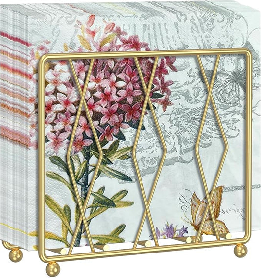 Napkin Holder for Table, Modern Metal Napkin Holders for Paper Napkins & Kitchen Dining & Countertops, Cocktail Upright Napkin Holder Dispenser Suitable for All Room Decors (Large, Gold)
