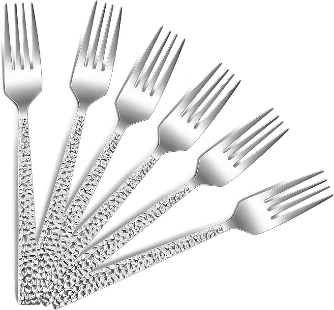 E-far 6-piece Hammered Dinner Forks Set, 7.9 Inch Stainless Steel Forks - Image 2