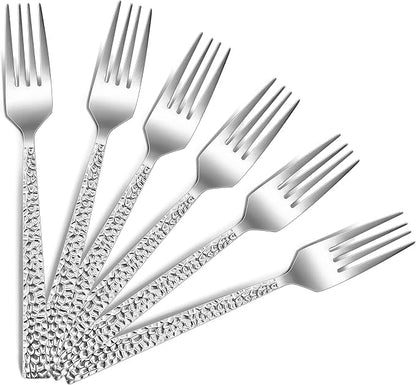 E-far 6-piece Hammered Dinner Forks Set, 7.9 Inch Stainless Steel Forks - Image 2