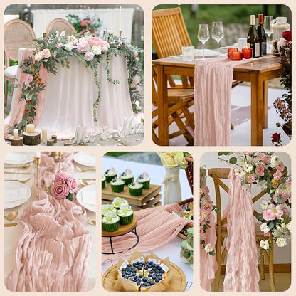 Cheesecloth Table Runner 10FT 2Pcs Dusty Pink Boho Gauze Sheer Runners | Cheese - Image 7