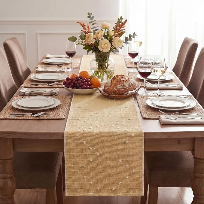 Artoid Mode Burlap Brown Farmhouse Rustic Cotton Woven Table Runner, Seasonal - Image 2