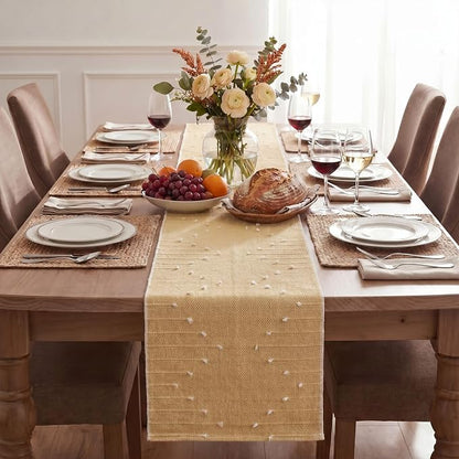 Artoid Mode Burlap Brown Farmhouse Rustic Cotton Woven Table Runner, Seasonal - Image 2