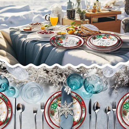48 Pcs Christmas Paper Plates Include 9 Inch Joy to The World Plate 7 Inch Watercolor Pine Xmas Ball Plate for Holiday Party Supplies