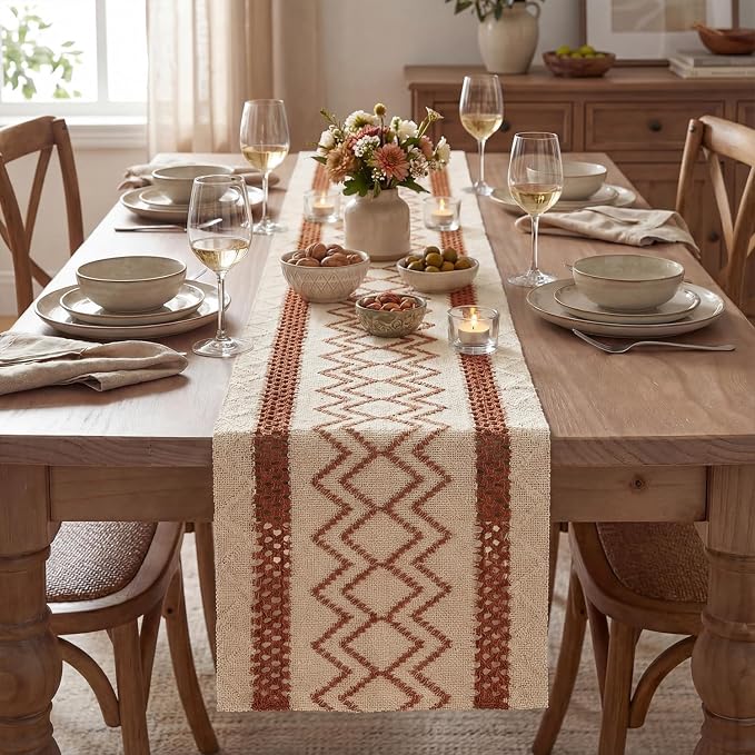 Artoid Mode Caramel Stripe Diamond Woven Table Runner 12x72 Inch | Holiday - Image 2