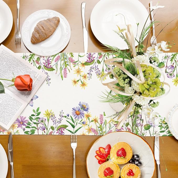 Spring Summer Wildflower Table Runner Lavender Butterfly Burlap Table Runners - Image 8