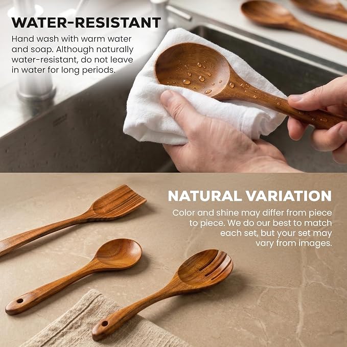 Zulay Kitchen 9-Piece Teak Wooden Utensils - Image 4